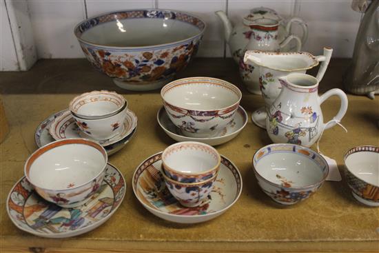 Quantity Chinese Export polychrome & Japanese Imari wares, inc sparrow beak jugs, tea bowls, saucers, teapot etc (faults)